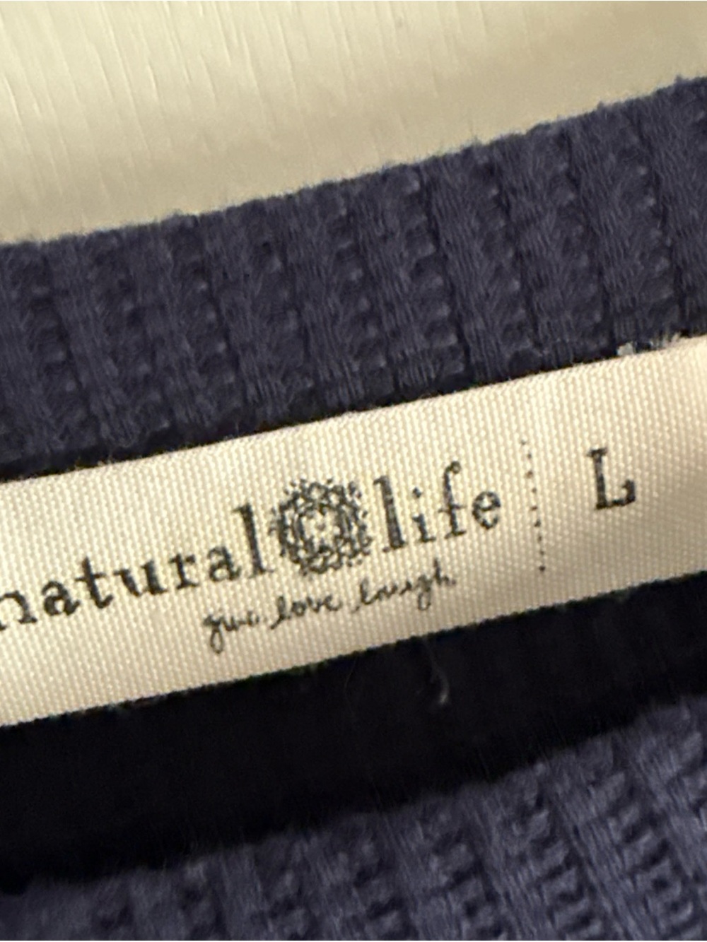 Natural Life Waffle Knit Thermal Top Boho Stripe Sleeve Navy Blue L - Picture 3 of 5